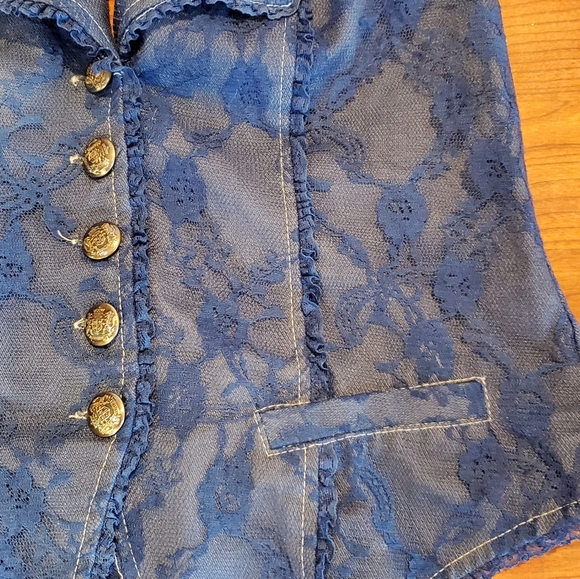 Gothic Lolita Punk Royal Blue Lace Halter Vest M - Picture 2 of 3